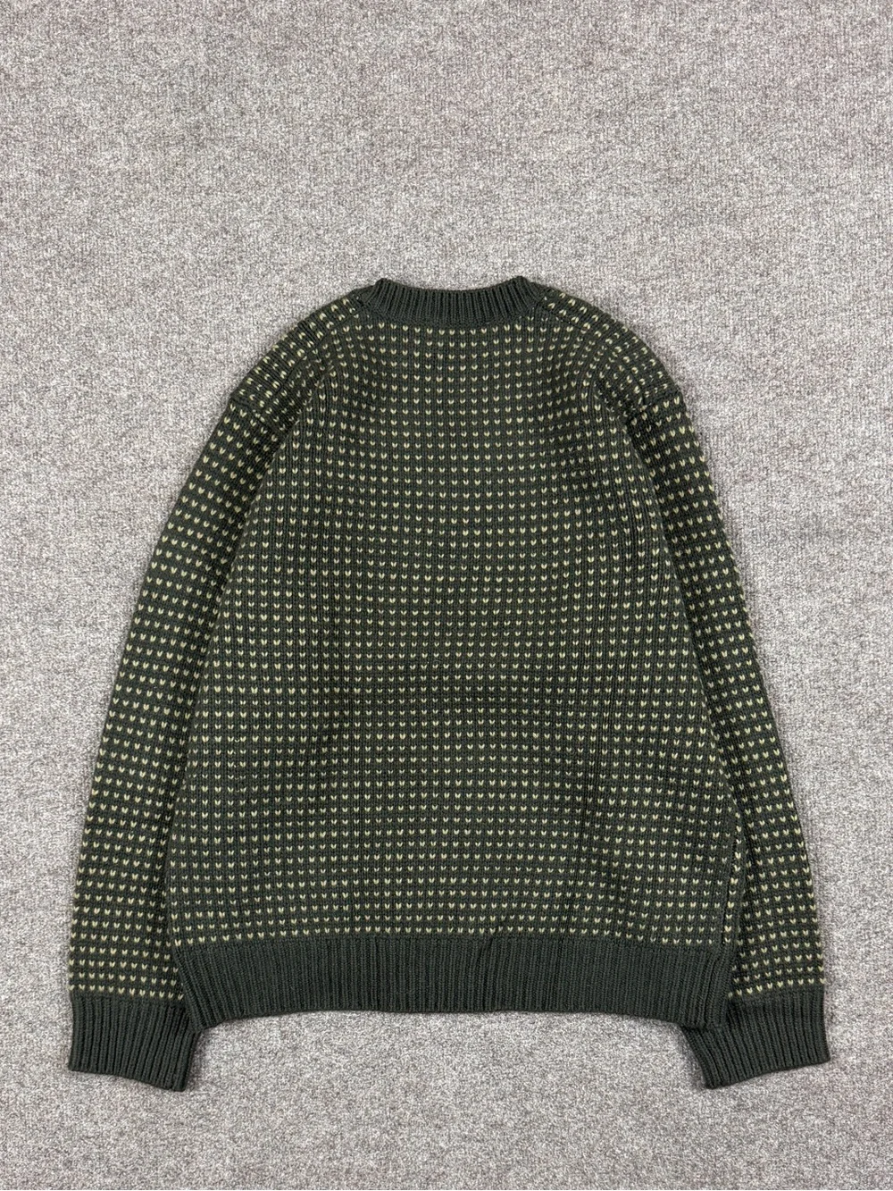 J Crew Green Birdseye Pattern V-Neck Knit Wool Pullover Sweater Men’s Large NWT